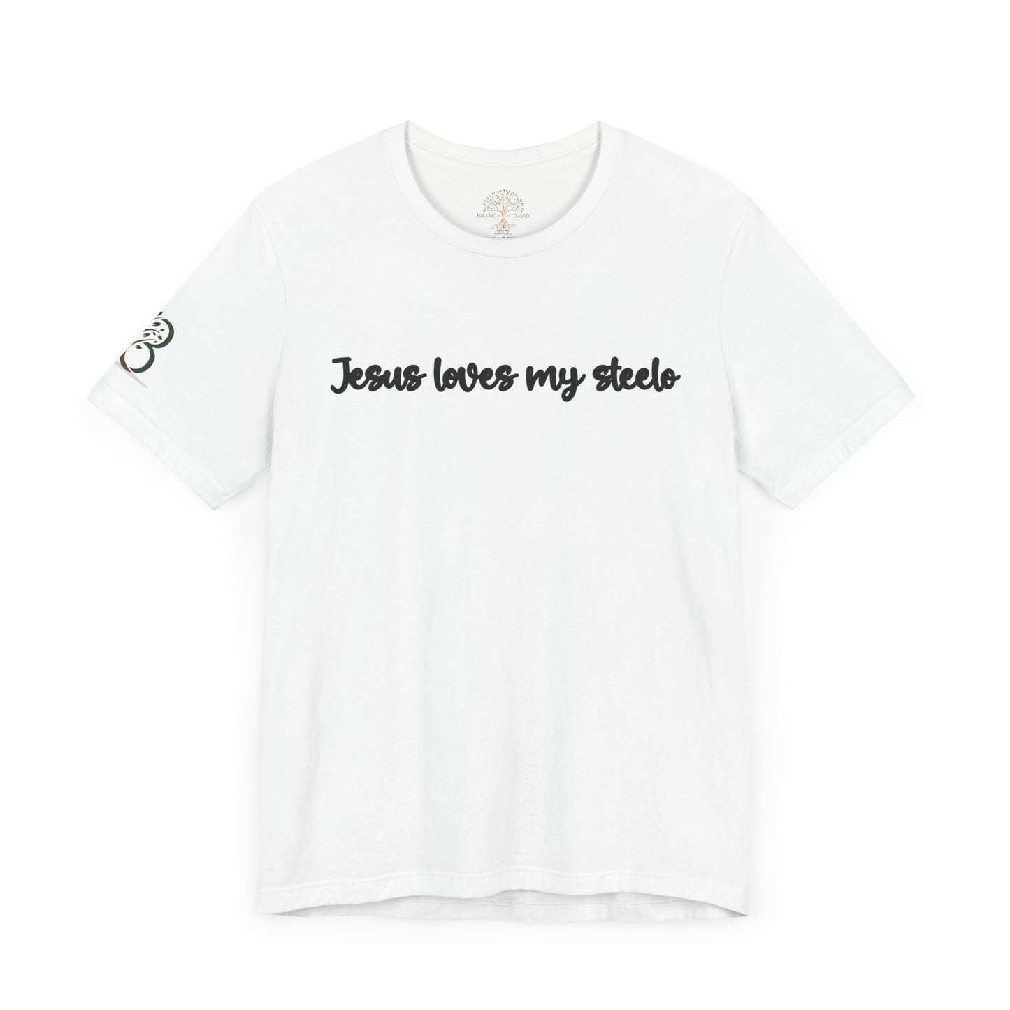 Inspirational Unisex Jersey Short Sleeve Tee "Jesus loves my steelo"