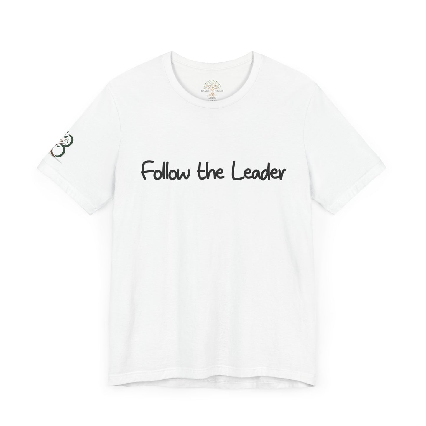 Double-sided Inspirational Unisex Short Sleeve Tee - "Follow the leader with Mathew scripture"
