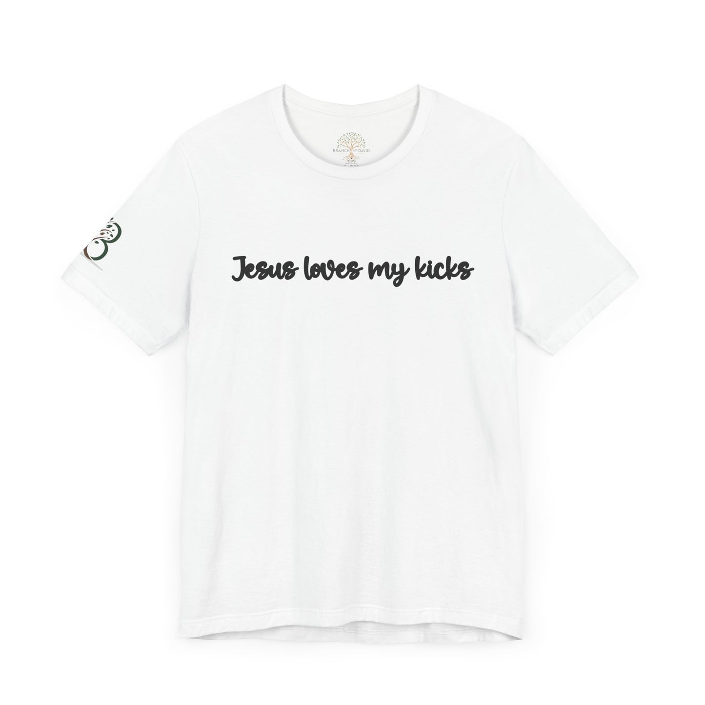 Inspirational Unisex Jersey Short Sleeve Tee "Jesus loves my kicks"