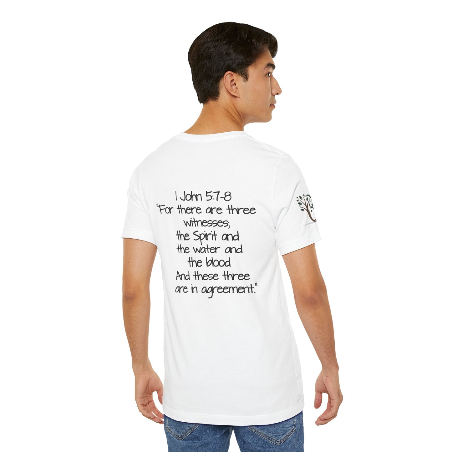 Double-sided Inspirational Unisex Jersey Short Sleeve Tee "Made by the Father Saved by the Son Led by the Spirit"