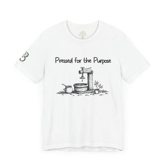 Double-sided Inspirational Unisex Short Sleeve Tee - "Pressed for the Purpose with Luke scripture"