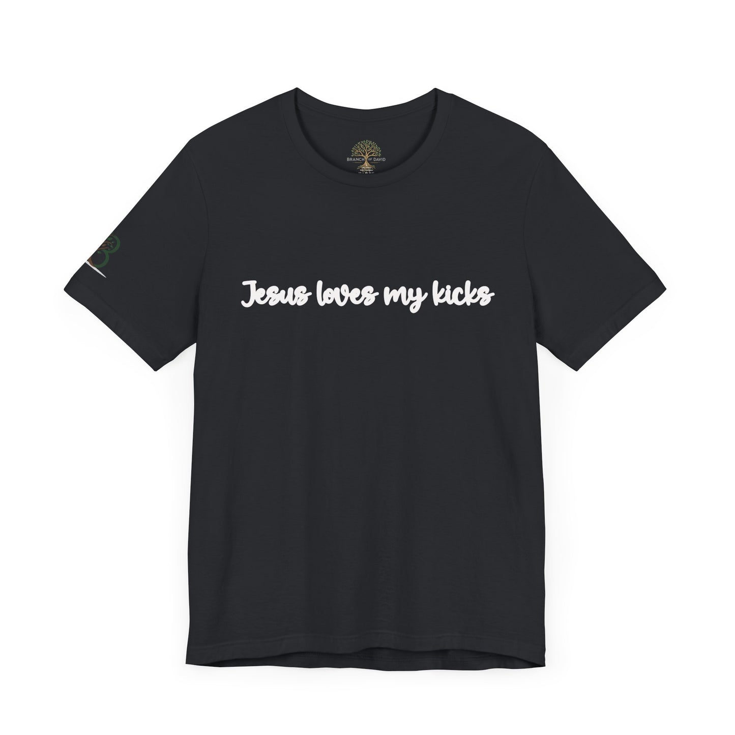 Inspirational Unisex Short Sleeve Tee - "Jesus loves my kicks"