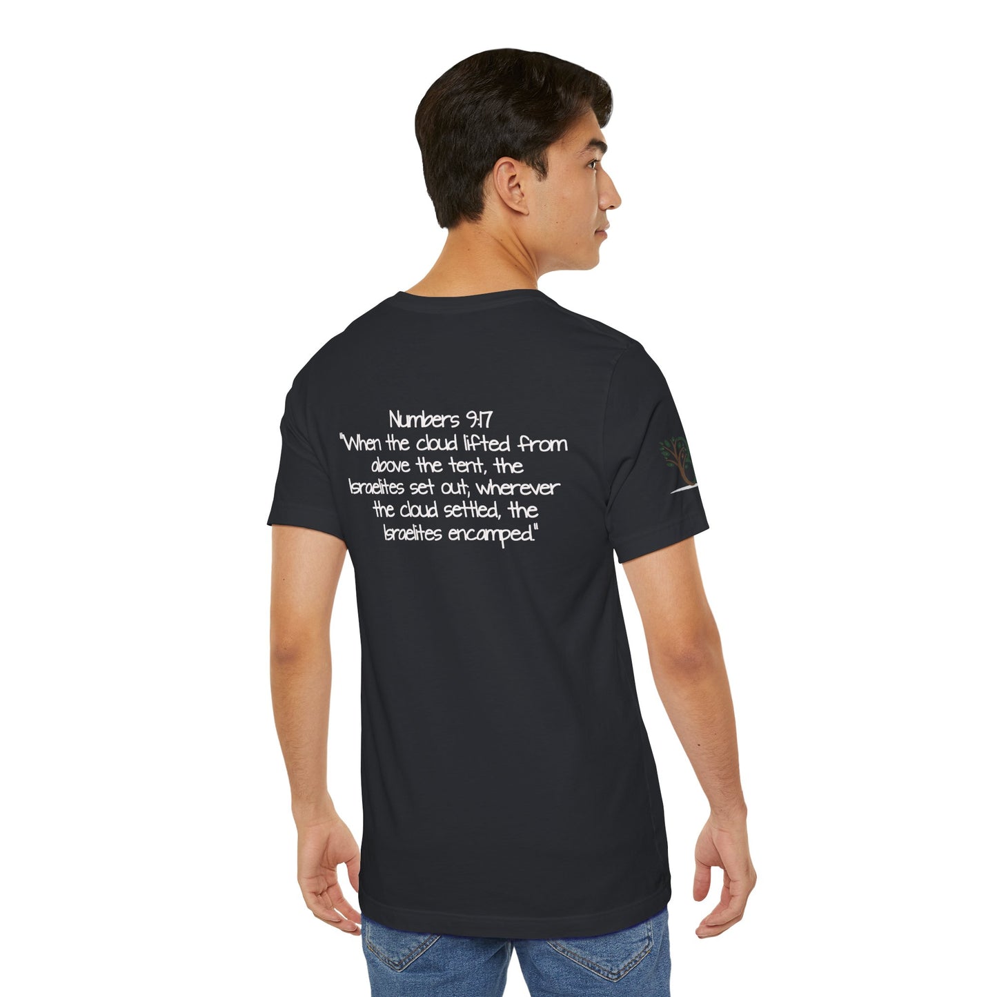 Double-sided Inspirational Unisex Short Sleeve Tee - "Follow the leader with Numbers scripture"