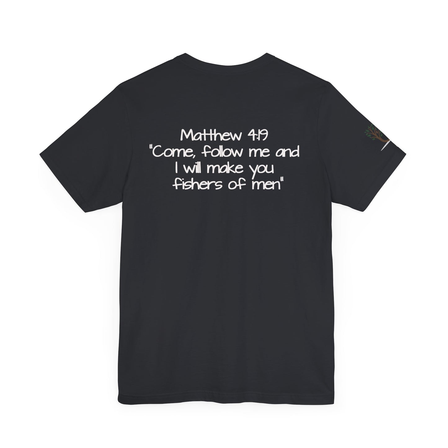 Double-sided Inspirational Unisex Short Sleeve Tee - "Follow the leader with Mathew scripture"