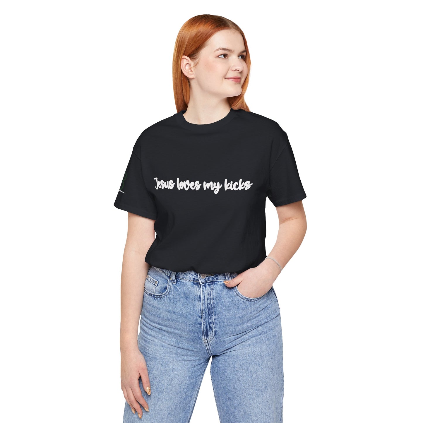 Inspirational Unisex Short Sleeve Tee - "Jesus loves my kicks"