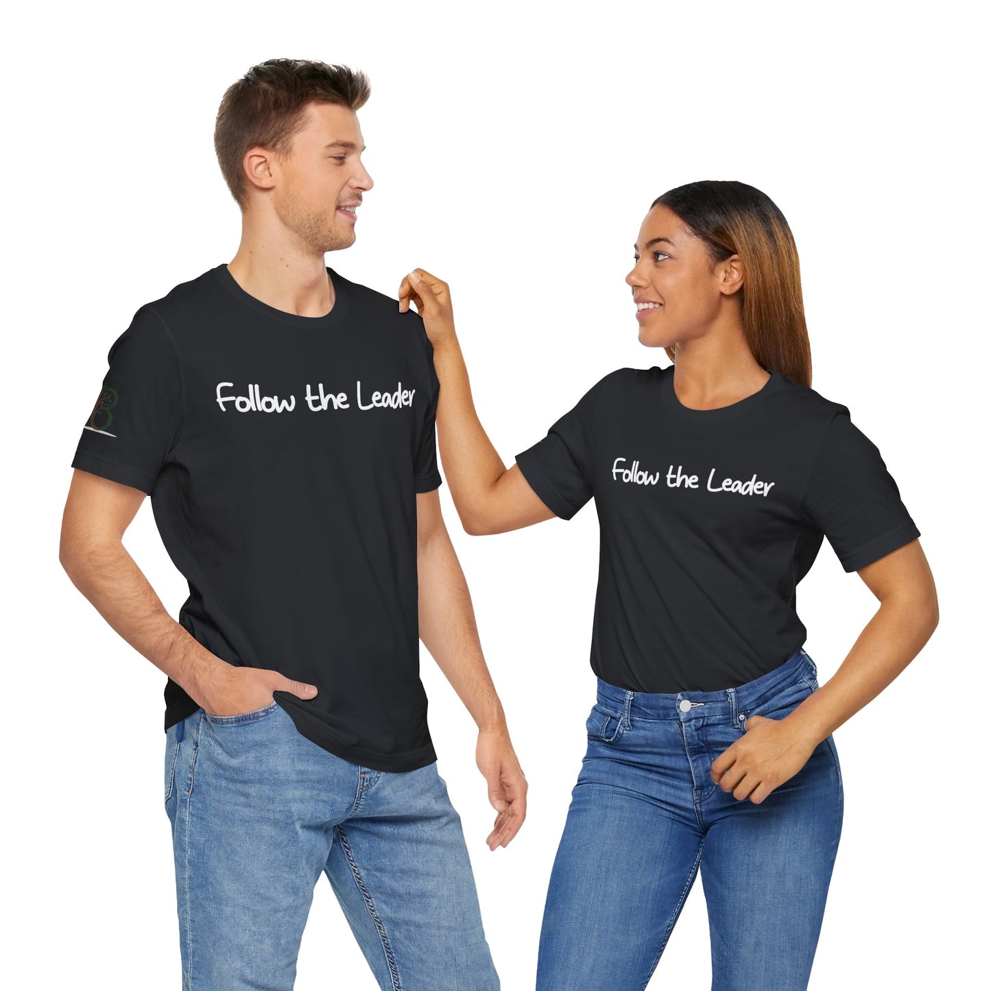 Double-sided Inspirational Unisex Short Sleeve Tee - "Follow the leader with Mathew scripture"