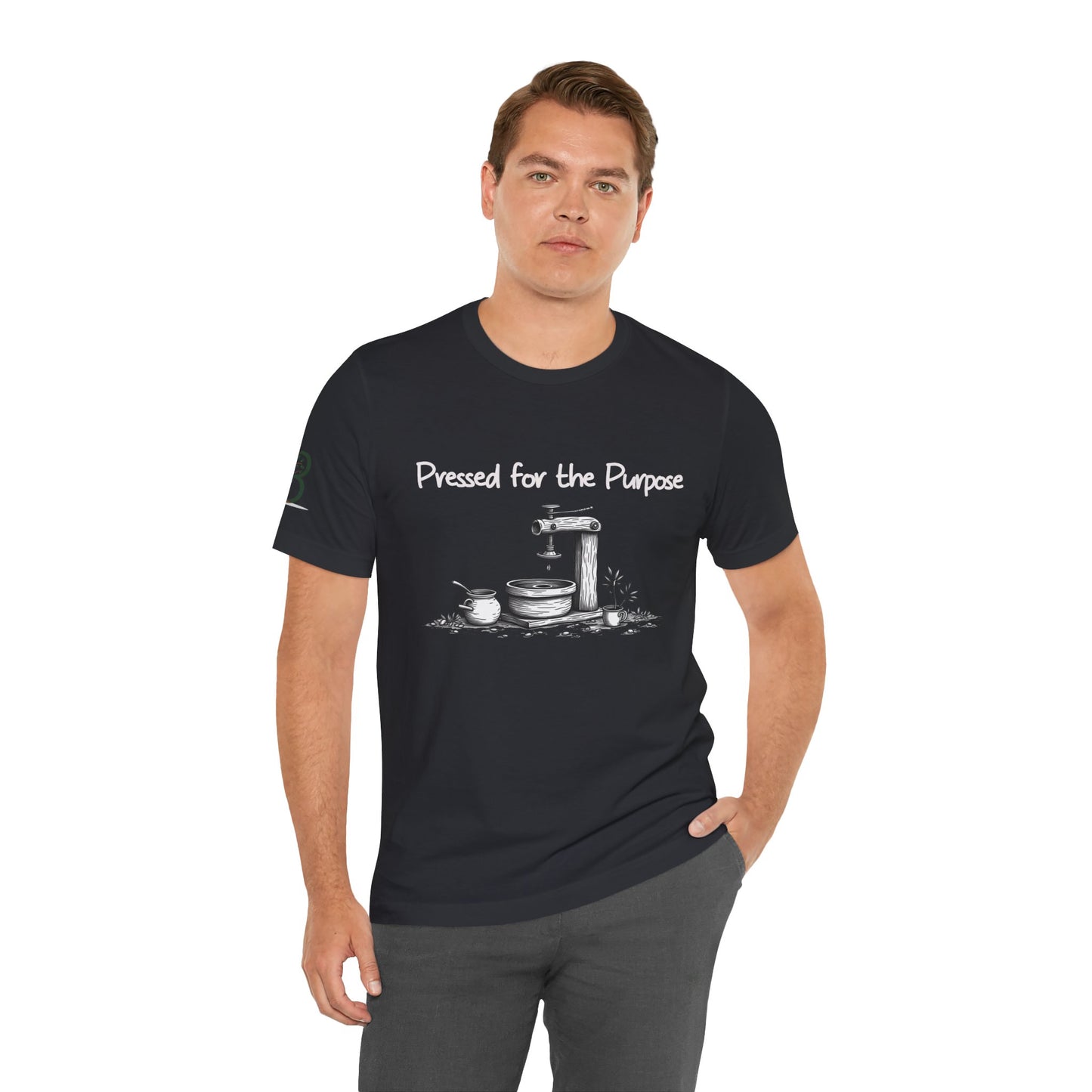 Double-sided Inspirational Unisex Short Sleeve Tee - "Pressed for the Purpose with Luke scripture"