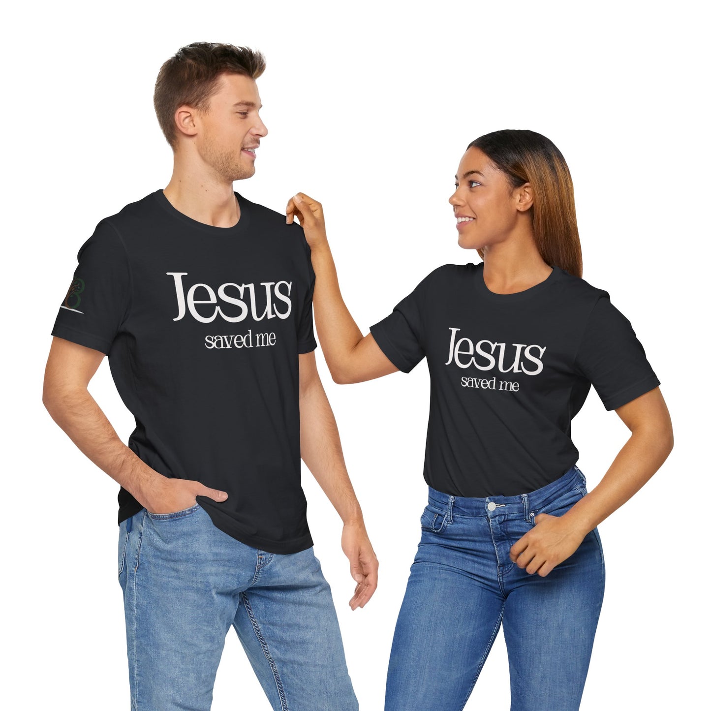 Double sided Inspirational Unisex Short Sleeve Tee - "Jesus saved me"