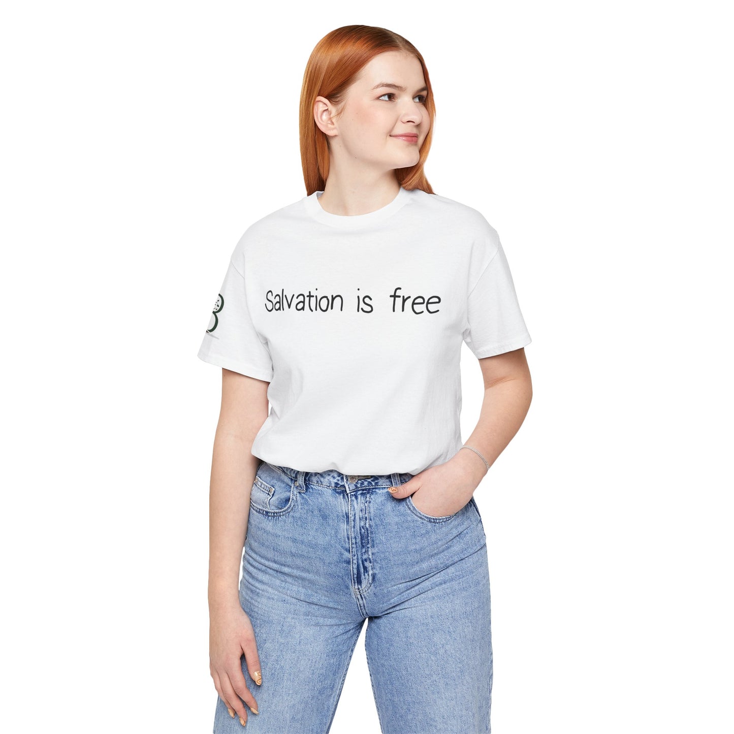 Double-sided Inspirational Unisex Jersey Short Sleeve Tee "Salvation is free"