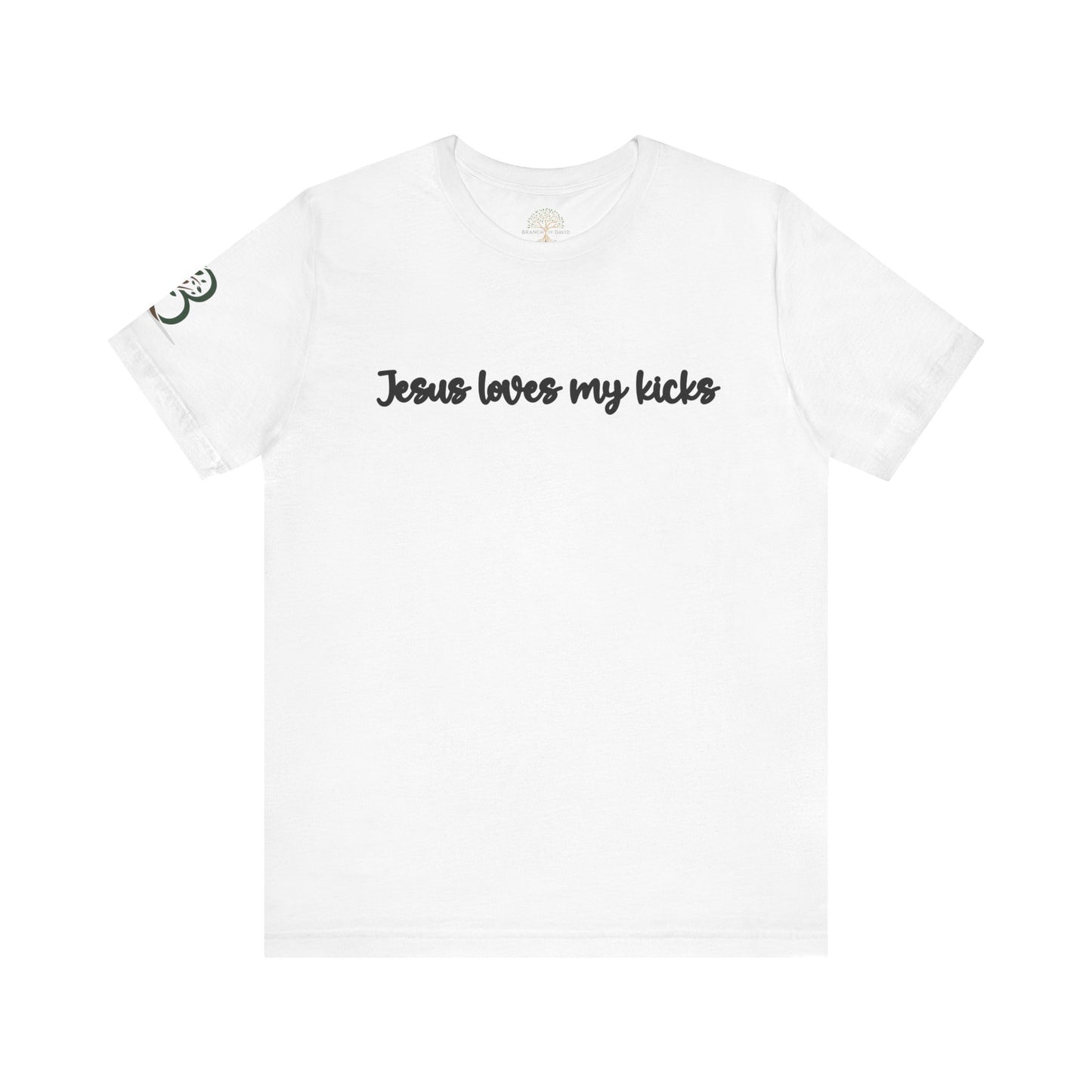 Inspirational Unisex Jersey Short Sleeve Tee "Jesus loves my kicks"