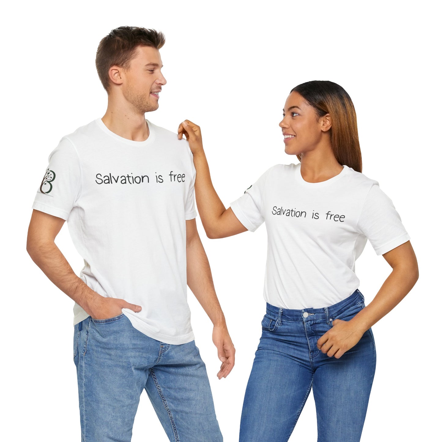 Double-sided Inspirational Unisex Jersey Short Sleeve Tee "Salvation is free"