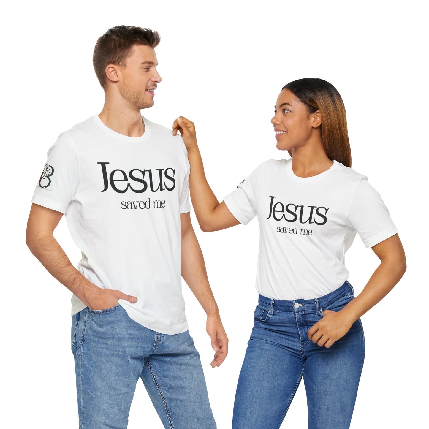 Double sided Inspirational Unisex Jersey Short Sleeve Tee "Jesus saved me"