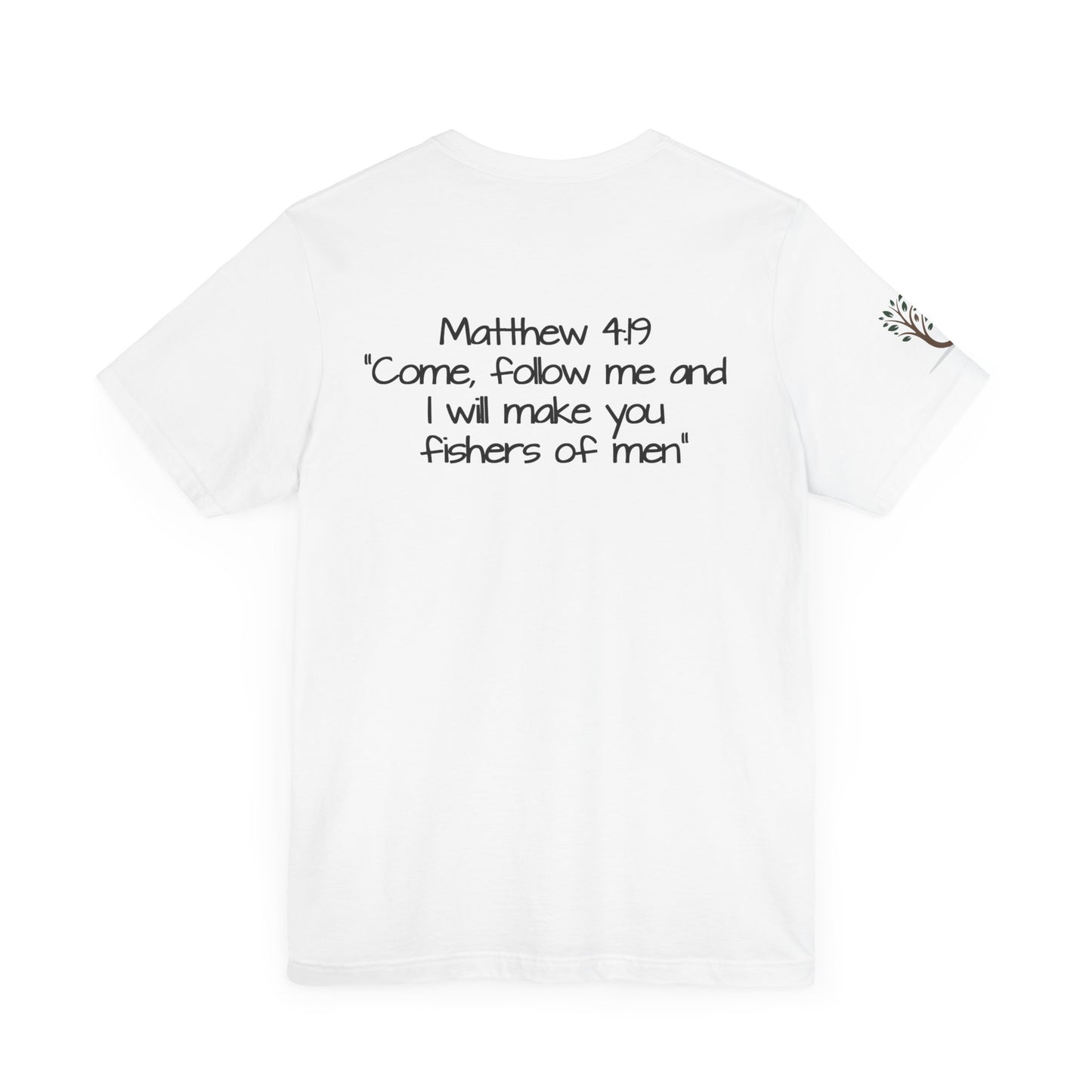 Double-sided Inspirational Unisex Short Sleeve Tee - "Follow the leader with Mathew scripture"