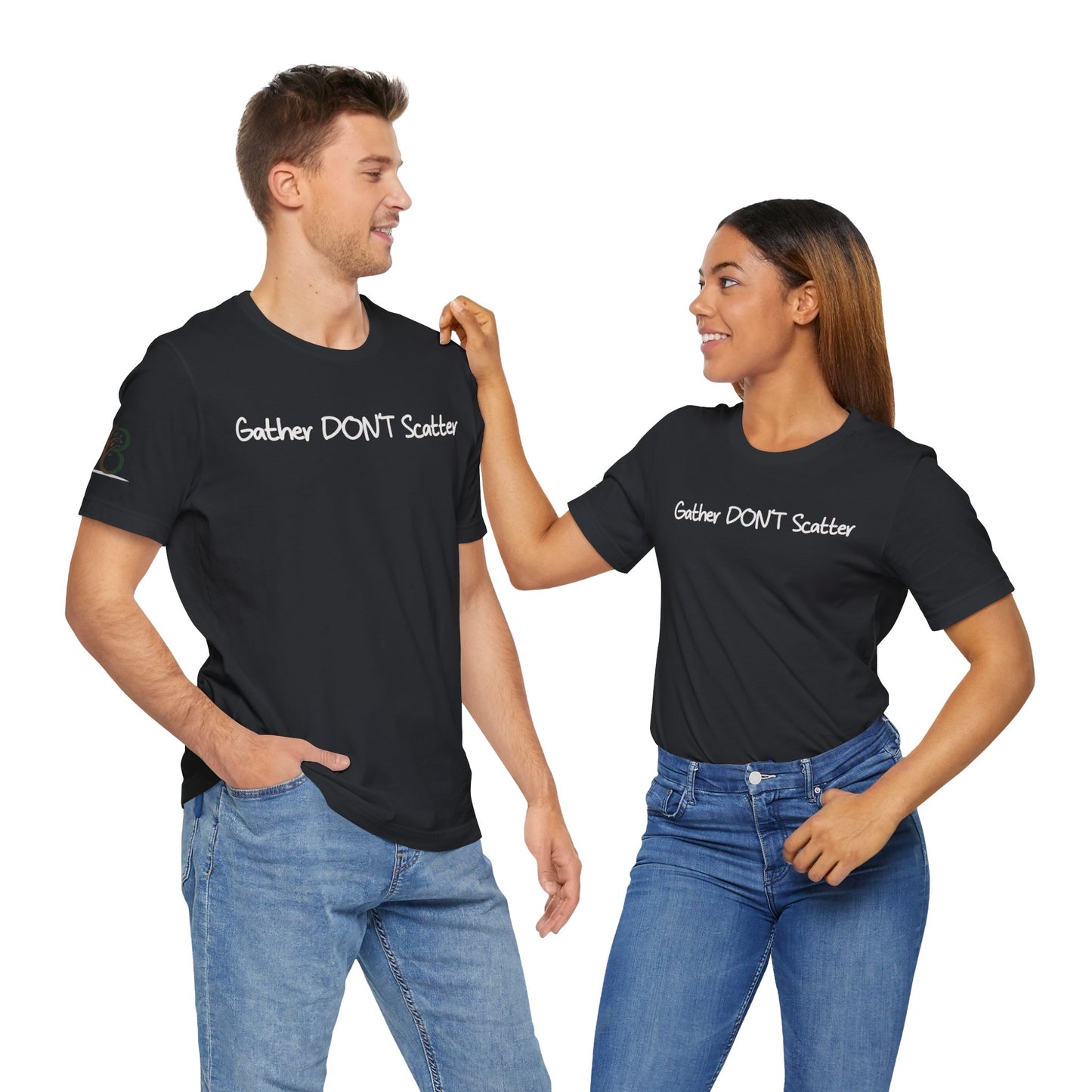Double-sided Inspirational Unisex Short Sleeve Tee - "Gather DON'T Scatter" Alternate scripture on back